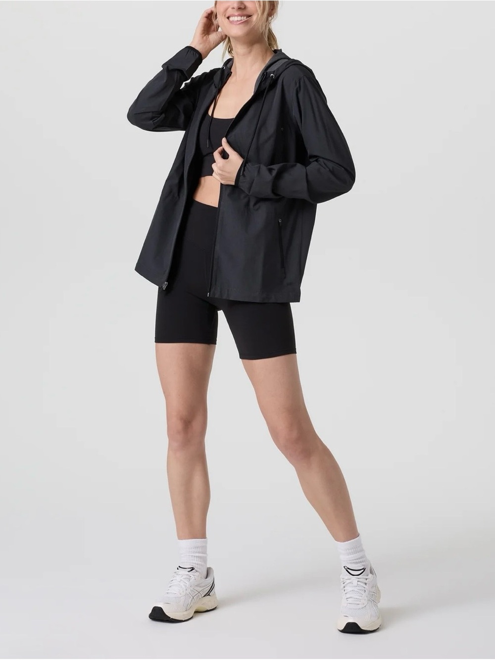Vuori Women’s Outdoor Trainer Shell Jacket Black Heather Hooded Full Zip - Picture 2 of 6